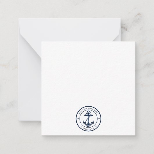 Nautical Navy Blue Anchor Boat Name Custom ノートカード (正面)