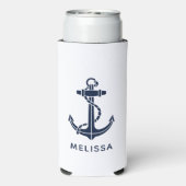 Nautical Navy Blue Anchor Boat Name Personalized スリム缶クーラー (Seltzer裏面)