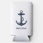 Nautical Navy Blue Anchor Boat Name Personalized スリム缶クーラー (裏面)
