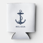 Nautical Navy Blue Anchor Boat Name Personalized 缶クーラー (正面)
