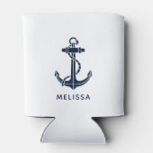 Nautical Navy Blue Anchor Boat Name Personalized 缶クーラー (裏面)