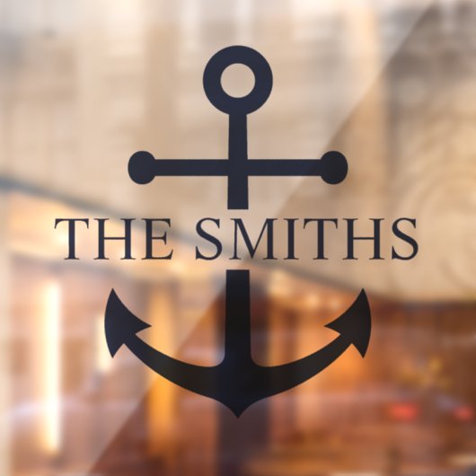 Nautical Navy Blue Anchor Personalized Family Name ウィンドウサイン (シート2)