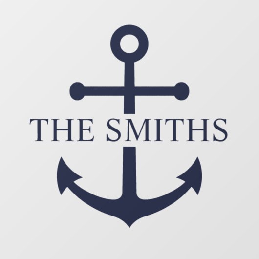 Nautical Navy Blue Anchor Personalized Family Name ウィンドウサイン (シート)