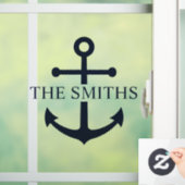 Nautical Navy Blue Anchor Personalized Family Name ウィンドウサイン (ホーム)