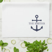 Nautical Navy Blue Anchor Personalized Family Name キッチンタオル (折り畳み)