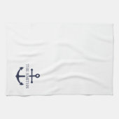 Nautical Navy Blue Anchor Personalized Family Name キッチンタオル (横)