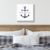 Nautical Navy Blue Anchor Personalized Family Name キャンバスプリント (インサイチュ (寝室))