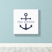 Nautical Navy Blue Anchor Personalized Family Name キャンバスプリント (インサイチュ (ウッドフロア))
