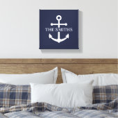 Nautical Navy Blue Anchor Personalized Family Name キャンバスプリント (インサイチュ (寝室))