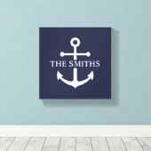 Nautical Navy Blue Anchor Personalized Family Name キャンバスプリント (インサイチュ (ウッドフロア))