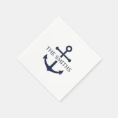 Nautical Navy Blue Anchor Personalized Family Name スタンダードカクテルナプキン (角)