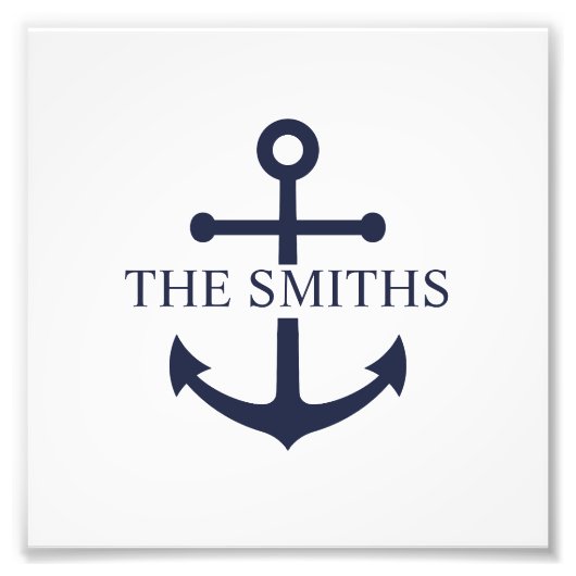 Nautical Navy Blue Anchor Personalized Family Name フォトプリント (正面)