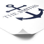 Nautical Navy Blue Anchor Personalized Family Name フォトプリント (角)