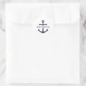 Nautical Navy Blue Anchor Personalized Family Name ラウンドシール (バッグ)