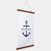 Nautical Navy Blue Anchor Personalized Family Name 吊り下げ型タペストリー (傾斜あり)