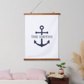 Nautical Navy Blue Anchor Personalized Family Name 吊り下げ型タペストリー (寝室)