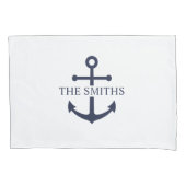 Nautical Navy Blue Anchor Personalized Family Name 枕カバー (正面)