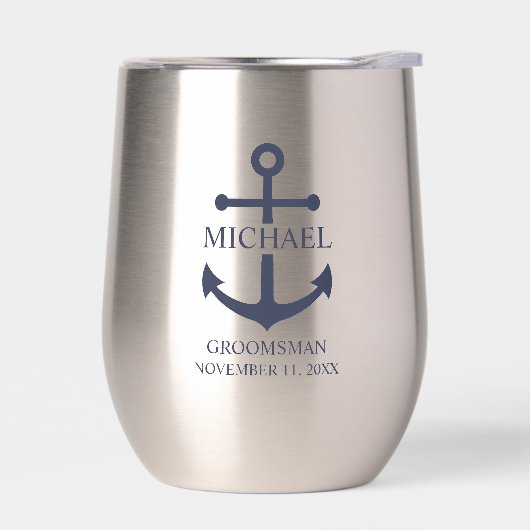 Nautical Navy Blue Anchor Personalized Groomsmen (左面)