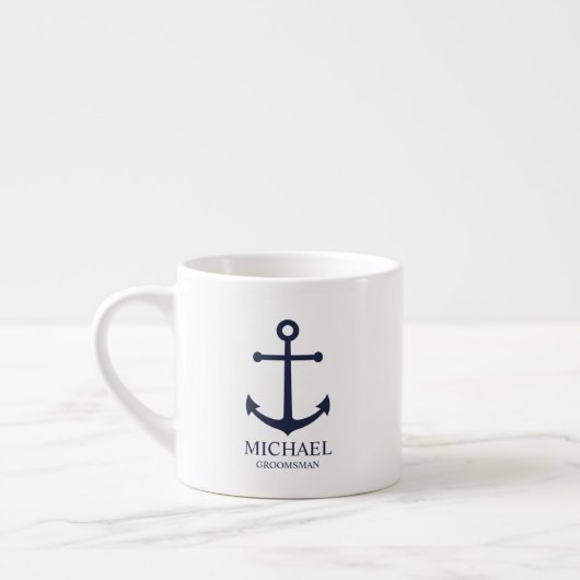Nautical Navy Blue Anchor Personalized Groomsmen エスプレッソカップ (左)