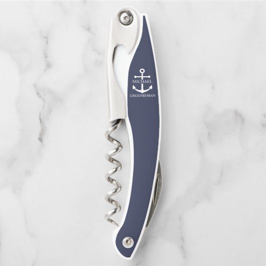 Nautical Navy Blue Anchor Personalized Groomsmen ソムリエナイフ (正面)