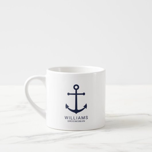 Nautical Navy Blue Anchor Personalized Groomsmen C エスプレッソカップ (左)