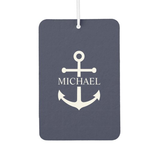 Nautical Navy Blue Anchor Personalized Name カーエアーフレッシュナー (正面)