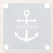 Nautical Navy Blue Anchor Personalized Name ガラスコースター (裏面)