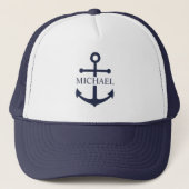 Nautical Navy Blue Anchor Personalized Name キャップ (正面)