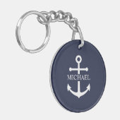Nautical Navy Blue Anchor Personalized Name キーホルダー (正面左)