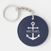 Nautical Navy Blue Anchor Personalized Name キーホルダー (正面)
