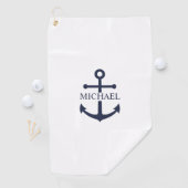 Nautical Navy Blue Anchor Personalized Name ゴルフタオル (インサイチュ)