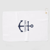 Nautical Navy Blue Anchor Personalized Name ゴルフタオル (横)
