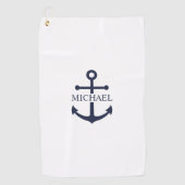 Nautical Navy Blue Anchor Personalized Name ゴルフタオル (正面)