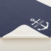 Nautical Navy Blue Anchor Personalized Name シェルパブランケット (3/4)