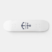 Nautical Navy Blue Anchor Personalized Name スケートボード (横)