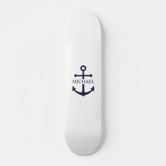 Nautical Navy Blue Anchor Personalized Name スケートボード (正面)