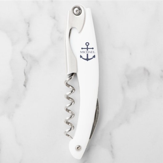 Nautical Navy Blue Anchor Personalized Name ソムリエナイフ (正面)