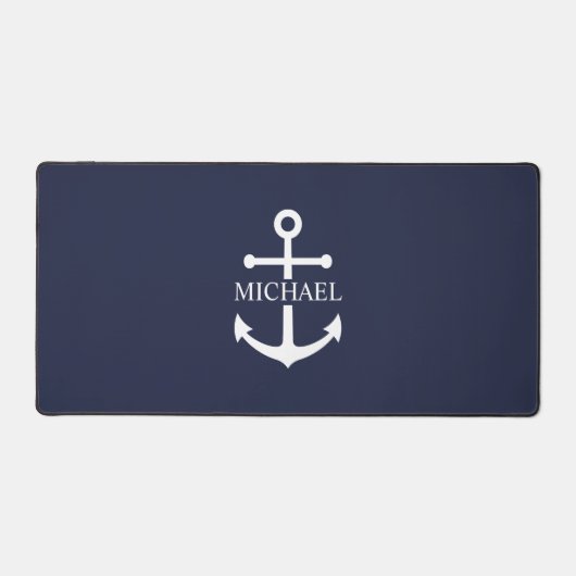 Nautical Navy Blue Anchor Personalized Name デスクマット (正面)