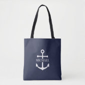 Nautical Navy Blue Anchor Personalized Name トートバッグ (正面)