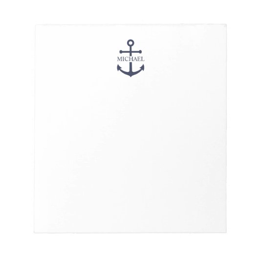 Nautical Navy Blue Anchor Personalized Name ノートパッド (正面)