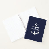 Nautical Navy Blue Anchor Personalized Name ノートブック (内部)