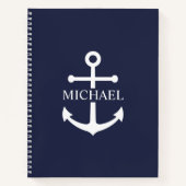 Nautical Navy Blue Anchor Personalized Name ノートブック (正面)