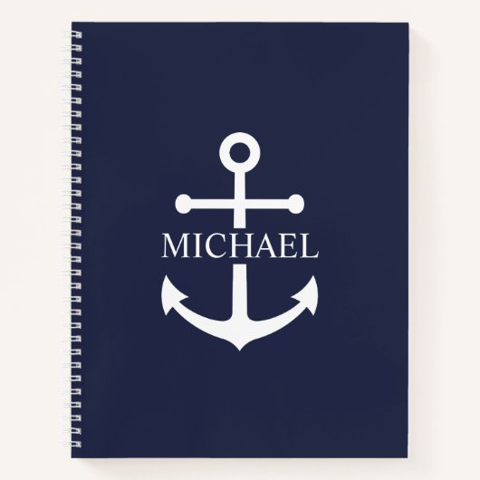 Nautical Navy Blue Anchor Personalized Name ノートブック (正面)