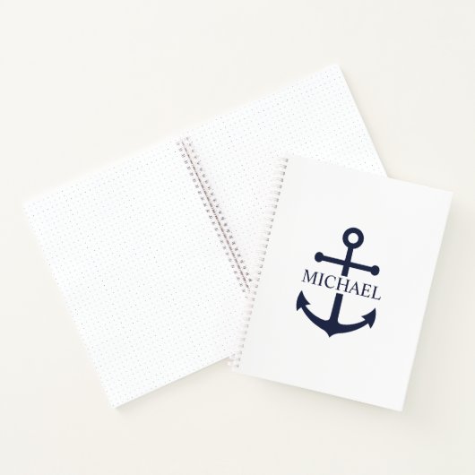 Nautical Navy Blue Anchor Personalized Name ノートブック (内部)