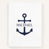 Nautical Navy Blue Anchor Personalized Name ノートブック (正面)