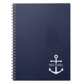Nautical Navy Blue Anchor Personalized Name ノートブック (正面)