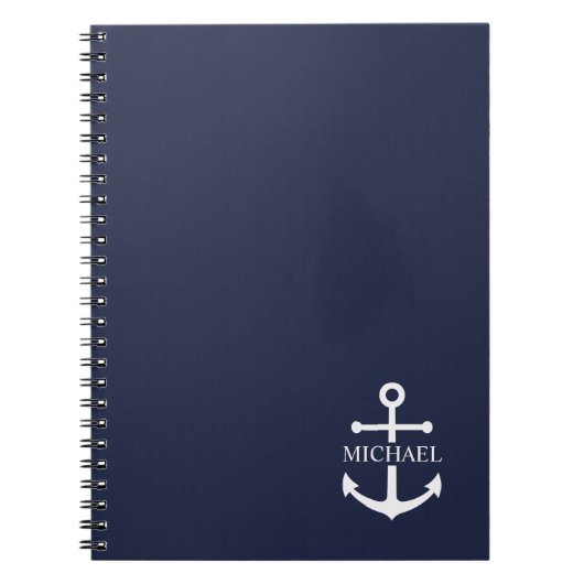 Nautical Navy Blue Anchor Personalized Name ノートブック (正面)