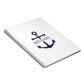 Nautical Navy Blue Anchor Personalized Name ノートブック (右側)