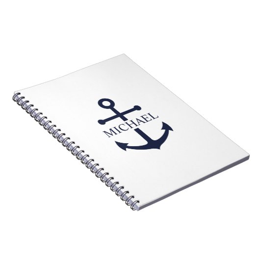 Nautical Navy Blue Anchor Personalized Name ノートブック (右側)