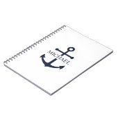 Nautical Navy Blue Anchor Personalized Name ノートブック (左側)